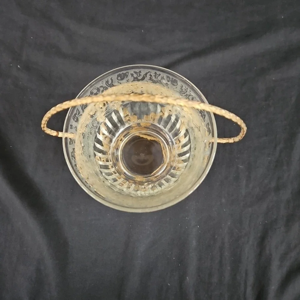Vintage Gold‎ Plated Basket Holder and Decorative Glass Bowl 4 3/4